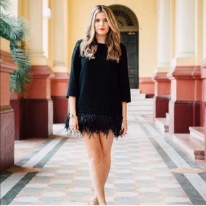 Kate Spade Black 3/4 Sleeve Shift Dress with Feather Trim NWT